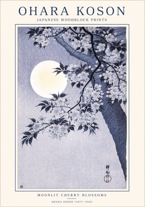 Ohara Koson Moonlit Cherry Blossoms No1 - Poszter