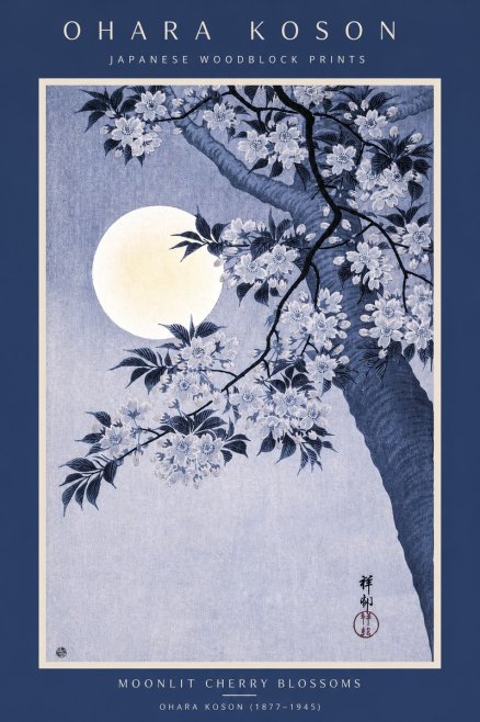 Ohara Koson Moonlit Cherry Blossoms No2 - Poszter
