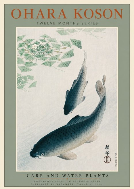 Ohara Koson Carp and Water Plants No5 - Poszter