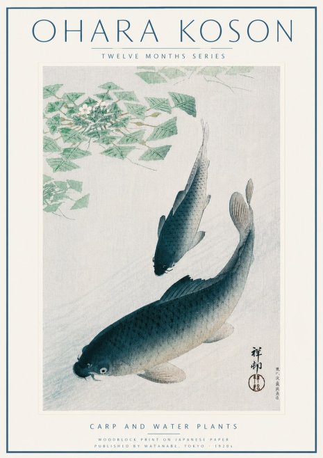 Ohara Koson Carp and Water Plants No6 - Poszter
