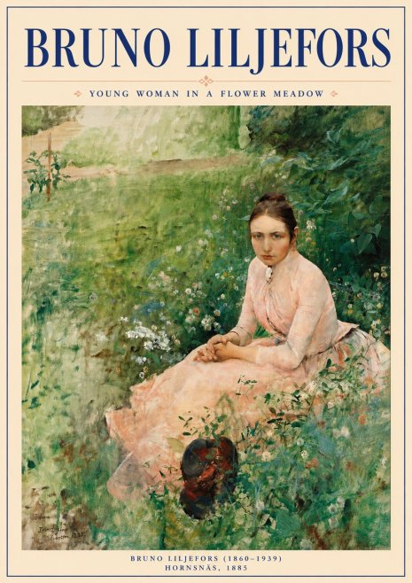 Bruno Liljefors Young Woman in a Flower Meadow No6 - Poszter