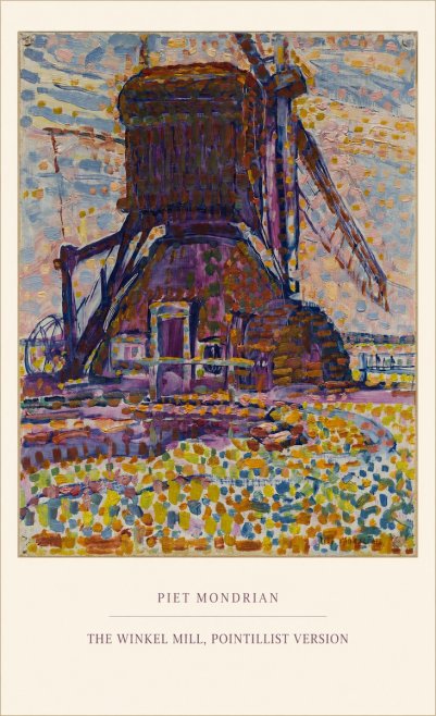 Piet Mondrian The Winkel Mill, Pointillist Version No5 - Poszter