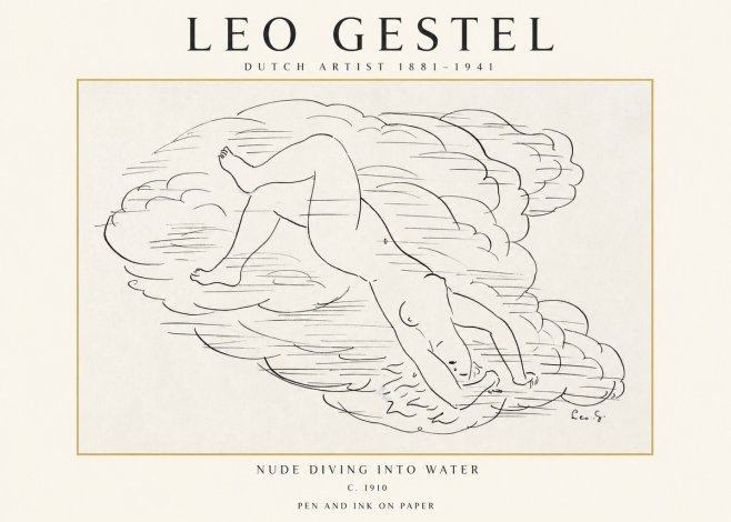 Leo Gestel Nude Diving into Water No1 - Poszter