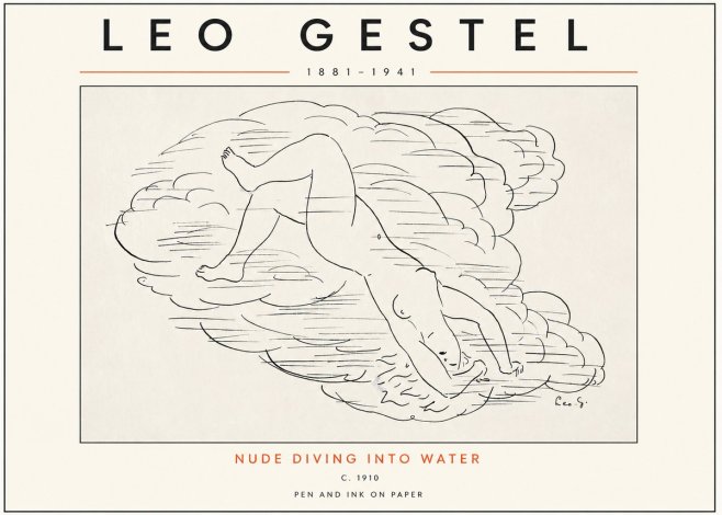 Leo Gestel Nude Diving into Water No3 - Poszter