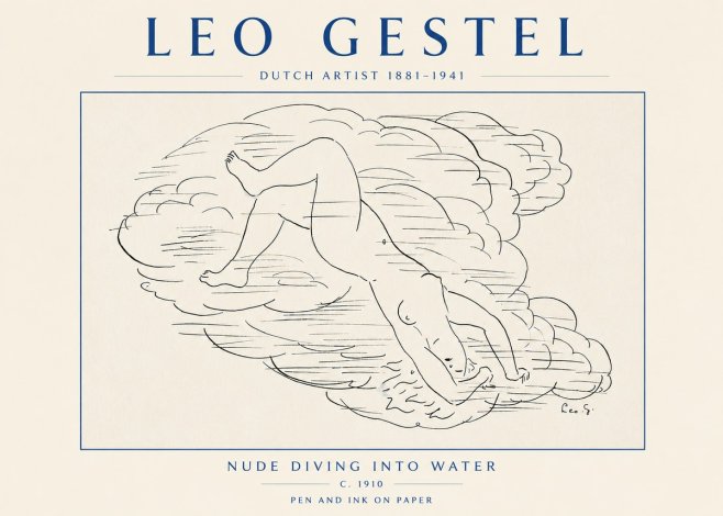 Leo Gestel Nude Diving into Water No4 - Poszter
