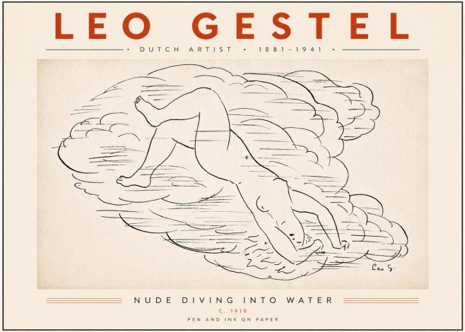 Leo Gestel Nude Diving into Water No5 - Poszter