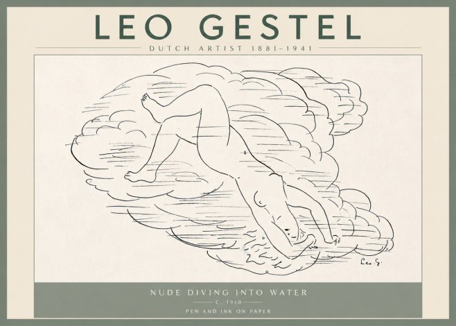 Leo Gestel Nude Diving into Water No6 - Poszter