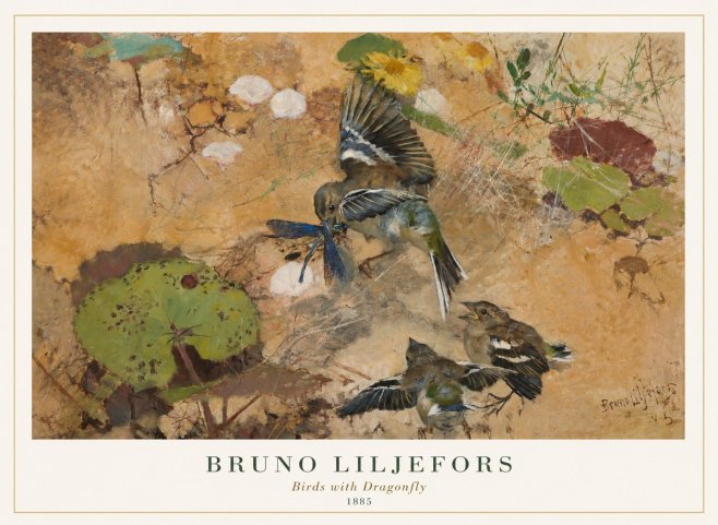 Bruno Liljefors Birds with Dragonfly No1 - Poszter