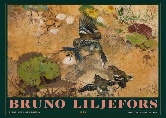Bruno Liljefors Birds with Dragonfly No3 - Poszter