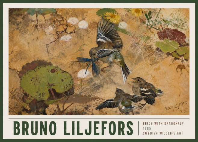 Bruno Liljefors Birds with Dragonfly No5 - Poszter