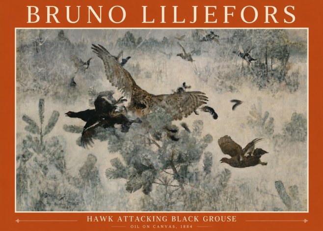 Bruno Liljefors Hawk Attacking Black Grouse No3 - Poszter