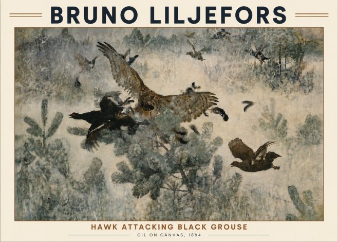 Bruno Liljefors Hawk Attacking Black Grouse No5 - Poszter
