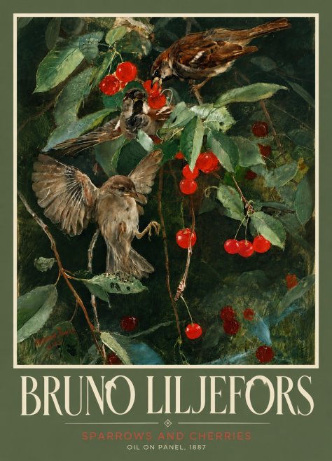 Bruno Liljefors Sparrows and Cherries No4 - Poszter