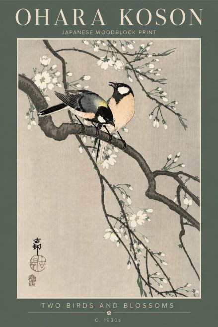 Ohara Koson Two Birds and Blossoms I No4 - Poszter