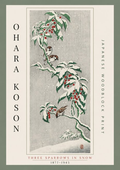 Ohara Koson Three Sparrows in Snow No6 - Poszter