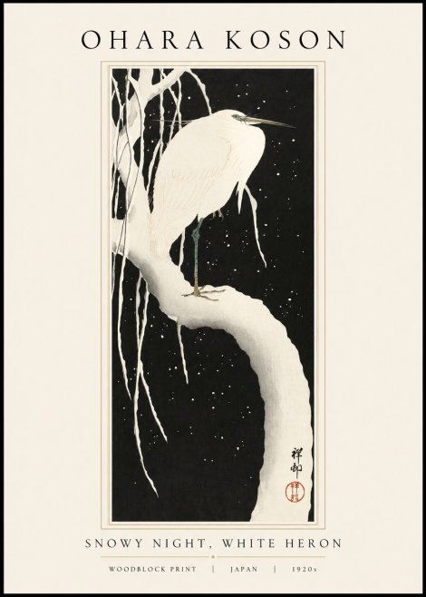 Ohara Koson Snowy Night, White Heron No1 - Poszter