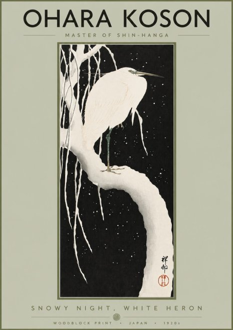 Ohara Koson Snowy Night, White Heron No2 - Poszter