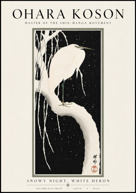 Ohara Koson Snowy Night, White Heron No4 - Poszter