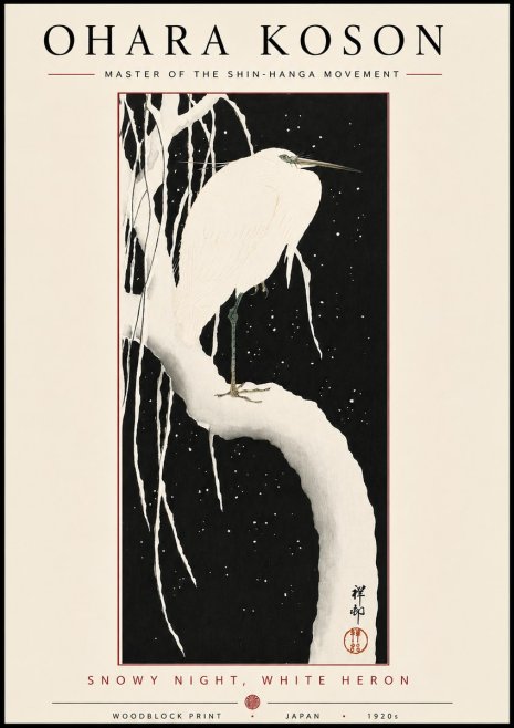 Ohara Koson Snowy Night, White Heron No5 - Poszter