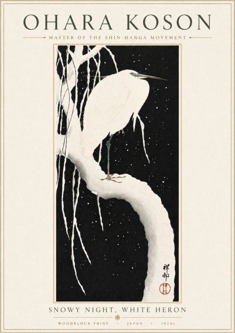 Ohara Koson Snowy Night, White Heron No6 - Poszter