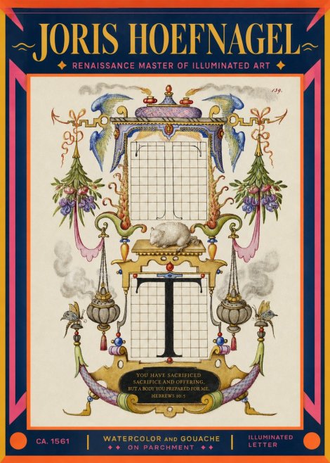 Joris Hoefnagel Letter T with Biblical Verse No2 - Poszter