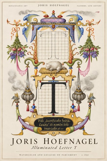 Joris Hoefnagel Letter T with Biblical Verse No3 - Poszter