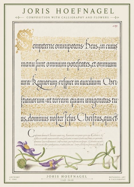 Joris Hoefnagel Composition with Calligraphy and Flowers No1 - Poszter