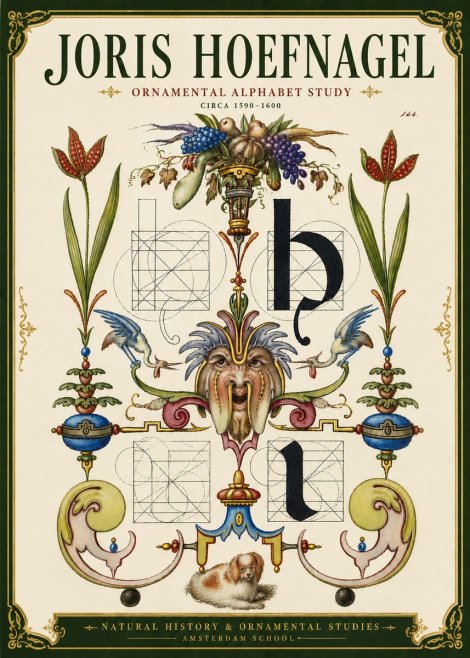 Joris Hoefnagel Floral Grotesque with Putto No6 - Poszter