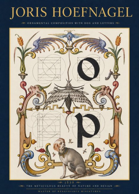 Joris Hoefnagel Ornamental Composition with Dog and Letters No3 - Poszter