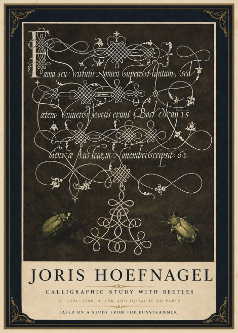 Joris Hoefnagel Calligraphic Study with Beetles No5 - Poszter