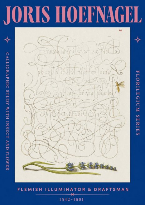 Joris Hoefnagel Calligraphic Study with Insect and Flower No2 - Poszter