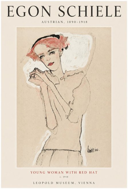 Schiele Young Woman with Red Hat No1 - Poszter