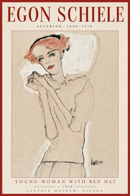 Schiele Young Woman with Red Hat No2 - Poszter