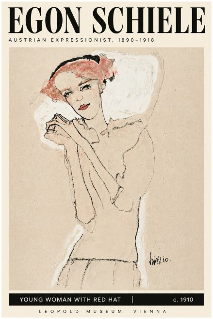 Schiele Young Woman with Red Hat No3 - Poszter