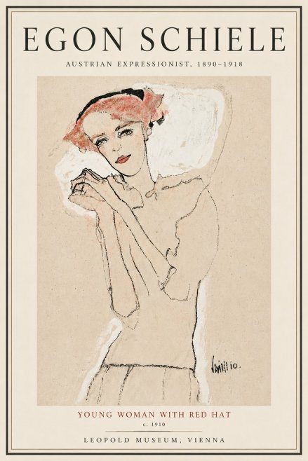 Schiele Young Woman with Red Hat No5 - Poszter