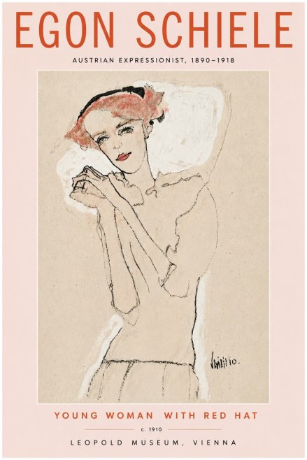 Schiele Young Woman with Red Hat No6 - Poszter