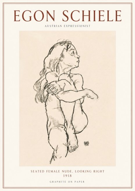 Schiele Seated Female Nude, Looking Right No3 - Poszter