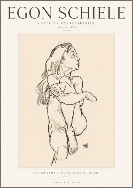 Schiele Seated Female Nude, Looking Right No5 - Poszter