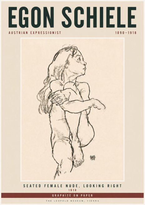 Schiele Seated Female Nude, Looking Right No6 - Poszter