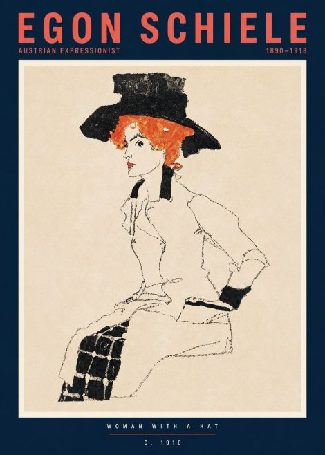 Schiele Woman with a Hat No2 - Poszter