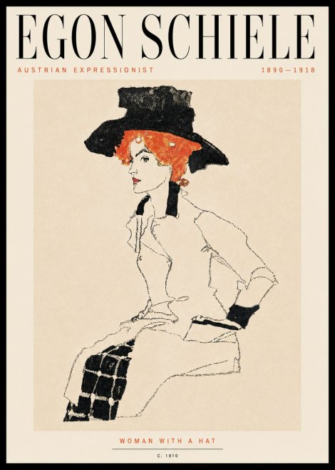 Schiele Woman with a Hat No5 - Poszter