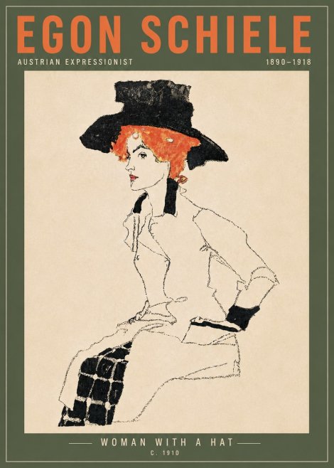 Schiele Woman with a Hat No6 - Poszter