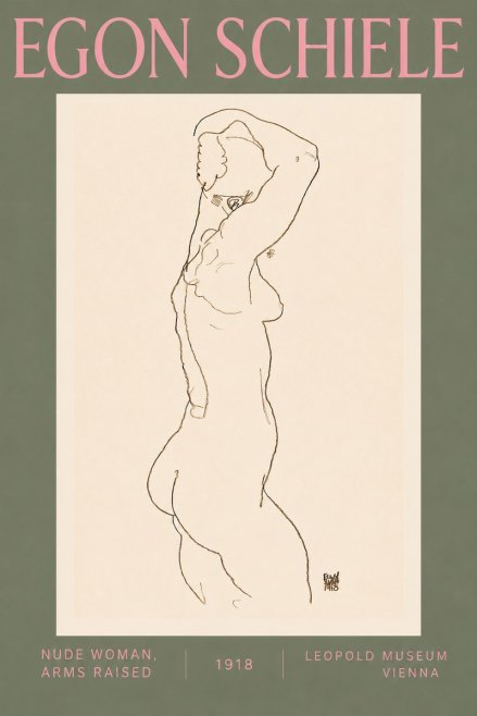 Schiele Nude Woman, Arms Raised No5 - Poszter