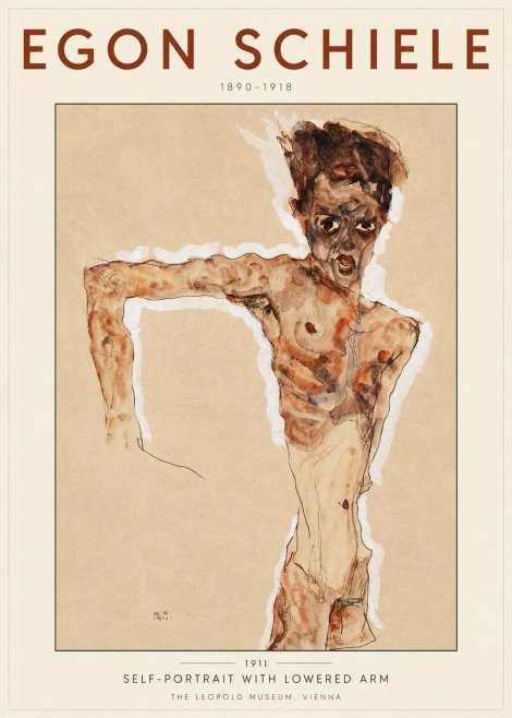 Schiele Self-portrait with Lowered Arm No3 - Poszter