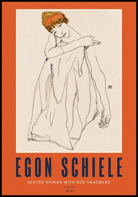 Schiele Seated Woman with Red Headband No2 - Poszter