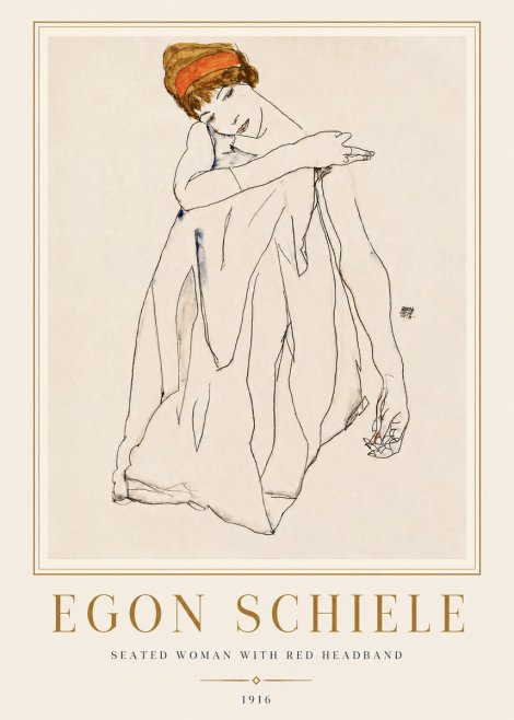 Schiele Seated Woman with Red Headband No4 - Poszter