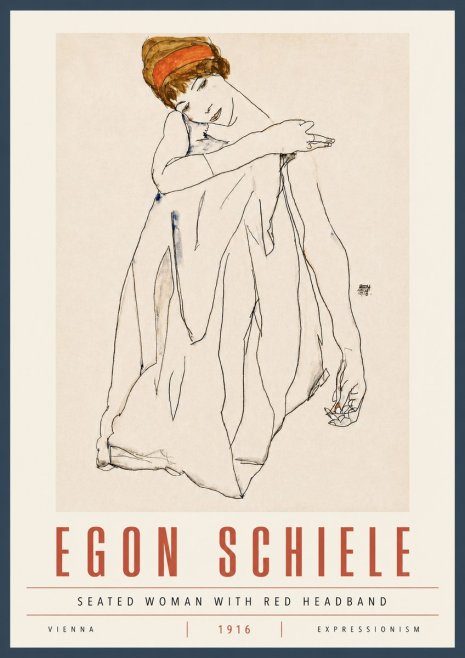 Schiele Seated Woman with Red Headband No5 - Poszter