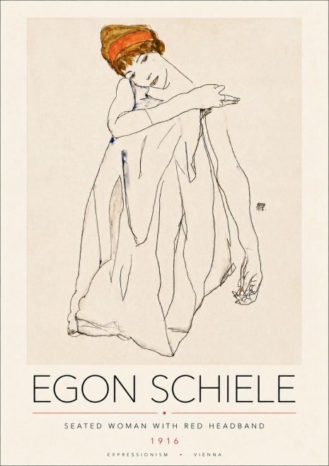 Schiele Seated Woman with Red Headband No6 - Poszter