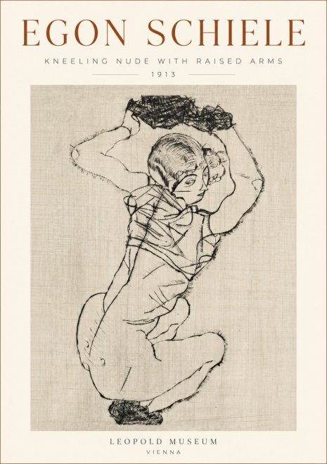 Schiele Kneeling Nude with Raised Arms No3 - Poszter