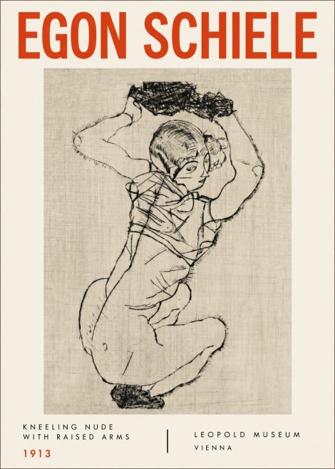 Schiele Kneeling Nude with Raised Arms No4 - Poszter